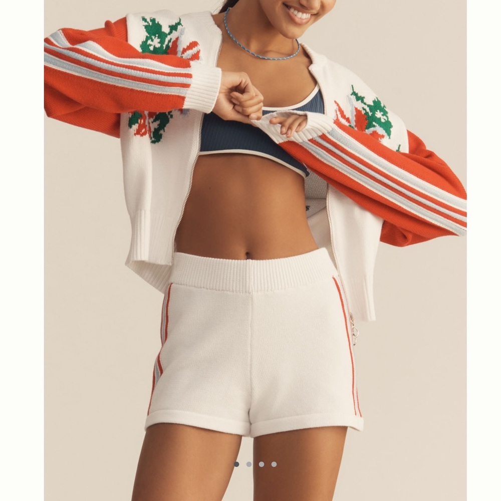 Anthropologie Daily Practice Sports Club Sweater Shorts Large White Stripe NWT - Picture 3 of 13